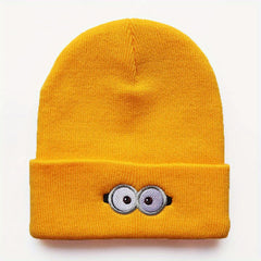 Sport Windproof Knit Beanie Hat with Anime Eye Glasses Embroidery