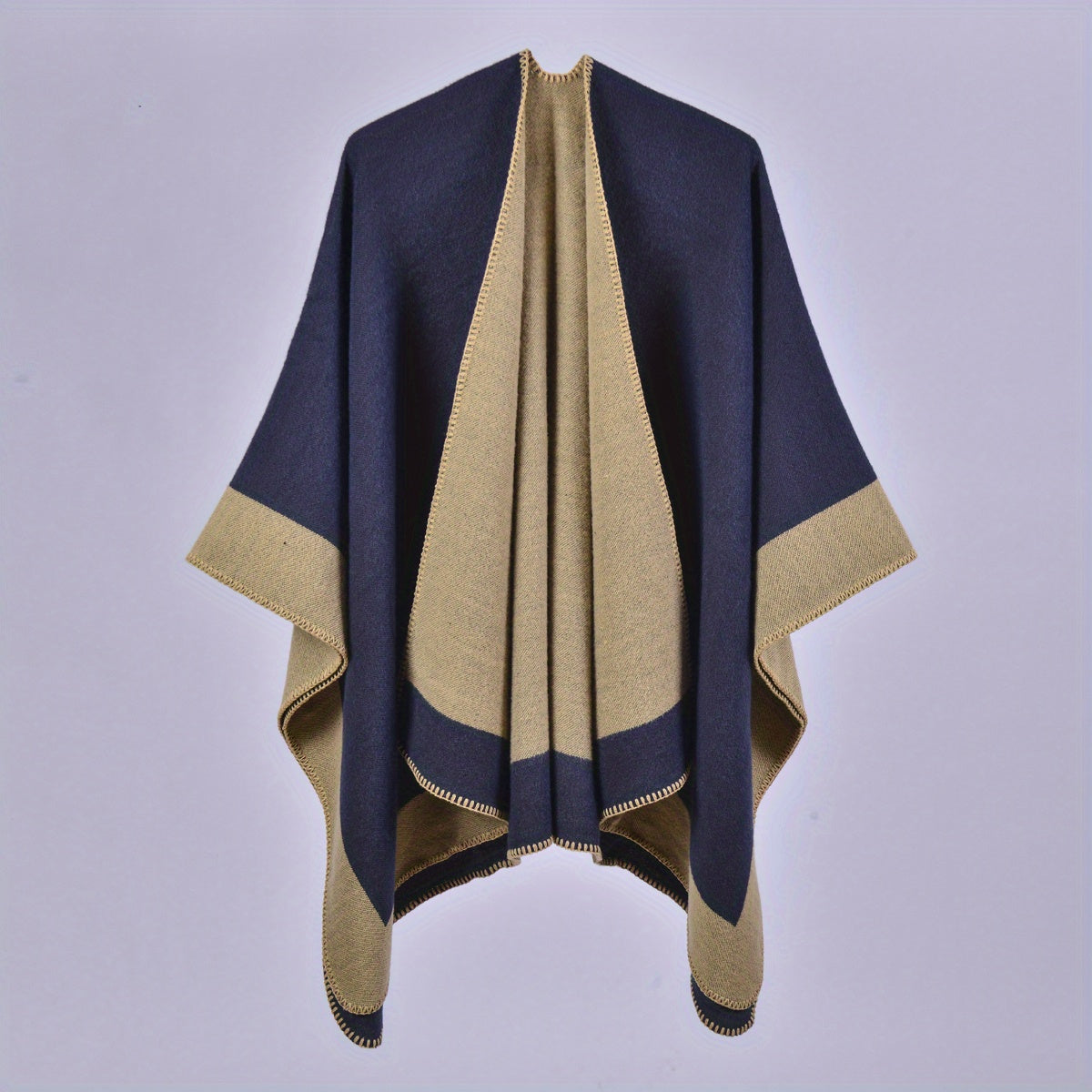 Striped Warm Shawl Large Windproof Cape for Women