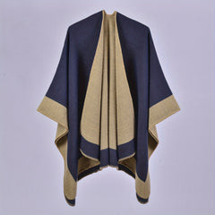Striped Warm Shawl Large Windproof Cape for Women