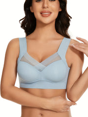 High Elasticity Women's Sports Bra Wire-Free Padded Mesh Insert