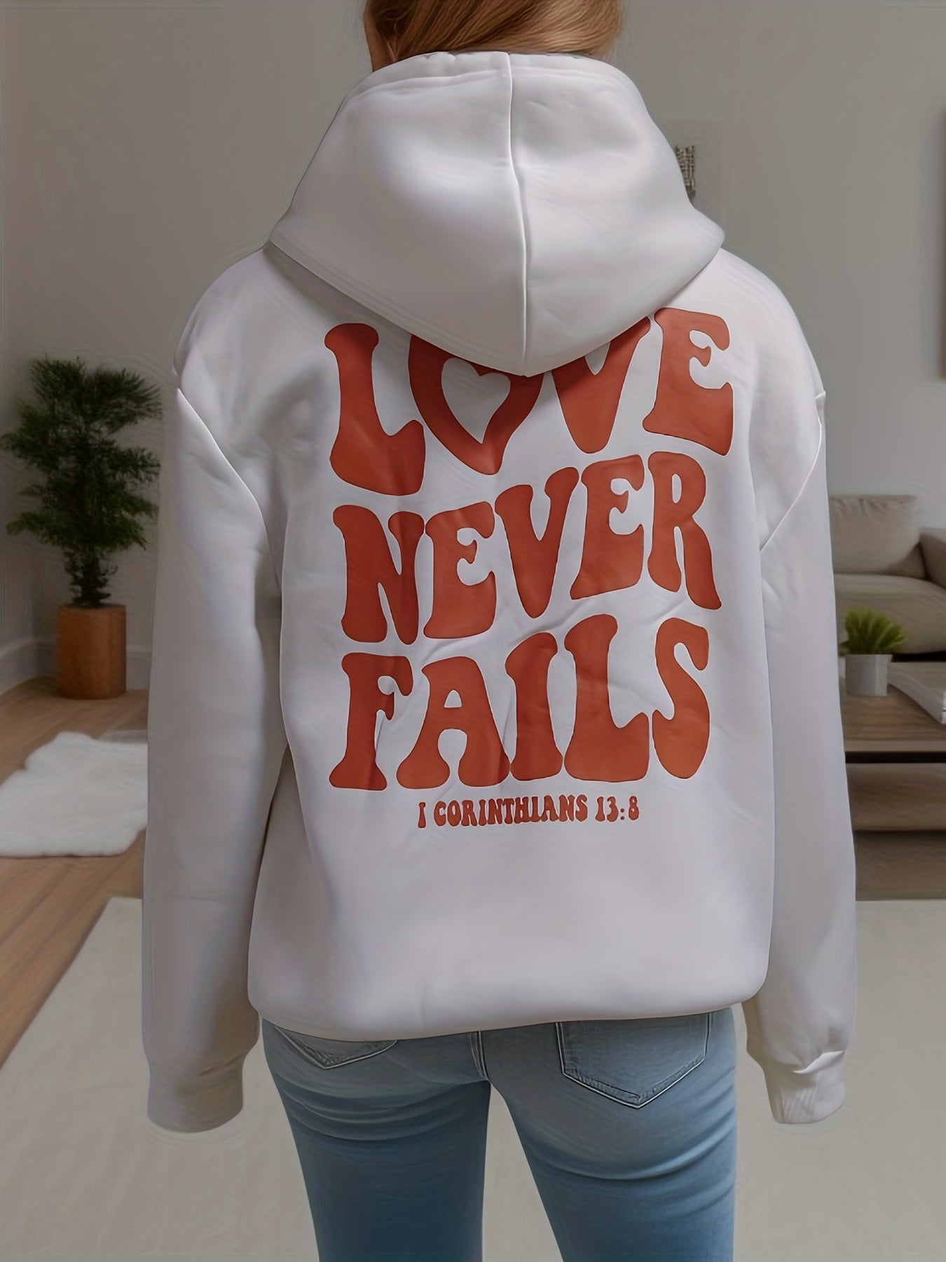 Love Never Falls Hoodie, Drawstring Sweatshirt