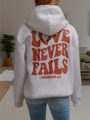 Love Never Falls Hoodie, Drawstring Sweatshirt