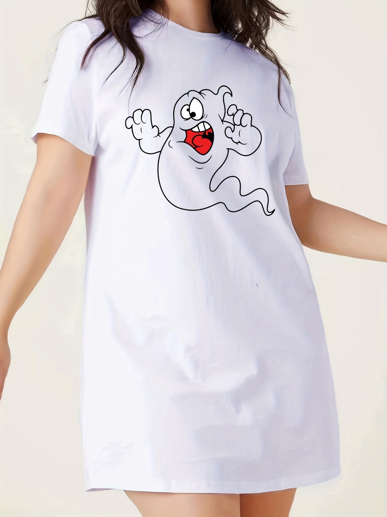 Funny Ghost Print Plus Size Halloween Dress