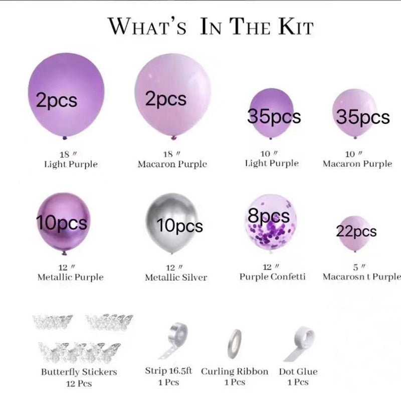 124pcs Baby Shower Decoration Macaron Purple Balloons & 3D Butterfly Stickers