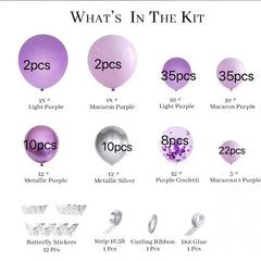 124pcs Baby Shower Decoration Macaron Purple Balloons & 3D Butterfly Stickers