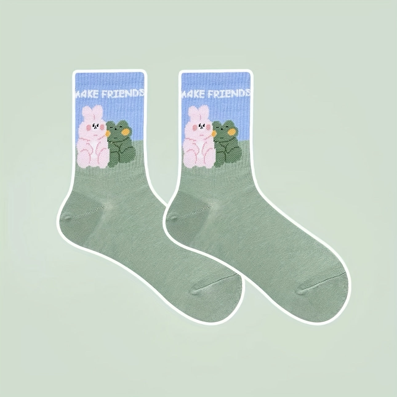 4 Pairs Cartoon Animal Print Socks Women's Stockings & Hosiery