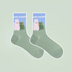 4 Pairs Cartoon Animal Print Socks Women's Stockings & Hosiery