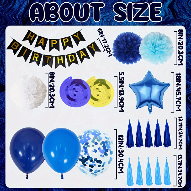 51pcs Birthday Party Decor Set with Banners, Swirls, Pom Poms, Tassels, Balloons