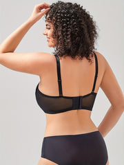 Floral Jacquard Full Coverage Criss Cross Underwire Longline Mesh Bra