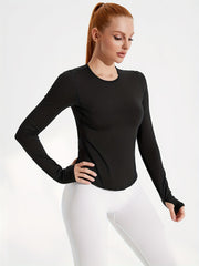 Women Basic Long Sleeve Solid Crew Neck Crop Tops
