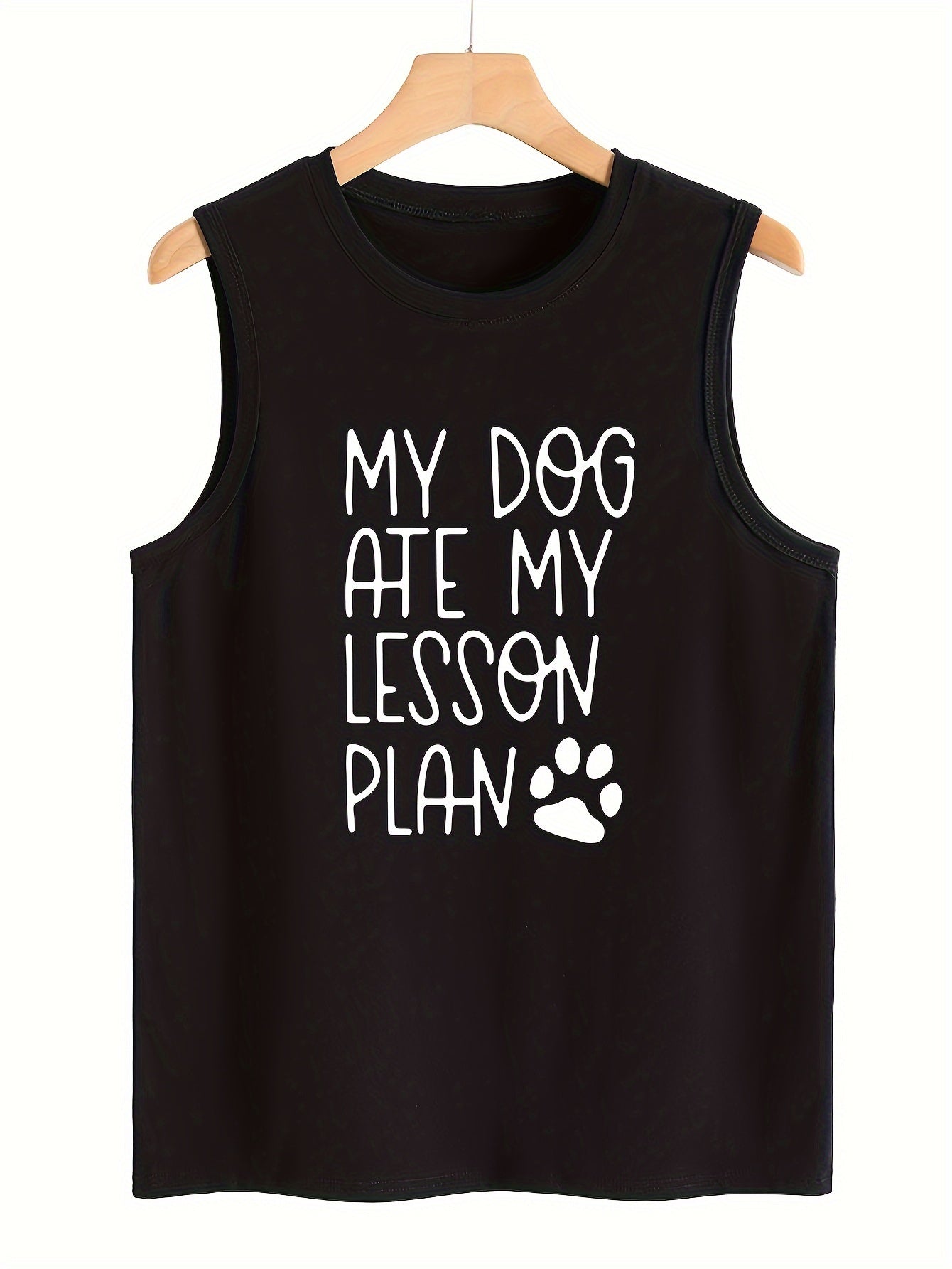 Paw & Letter Pattern Sports Vest Round Neck Sleeveless Top
