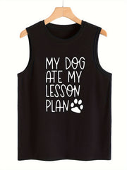 Paw & Letter Pattern Sports Vest Round Neck Sleeveless Top