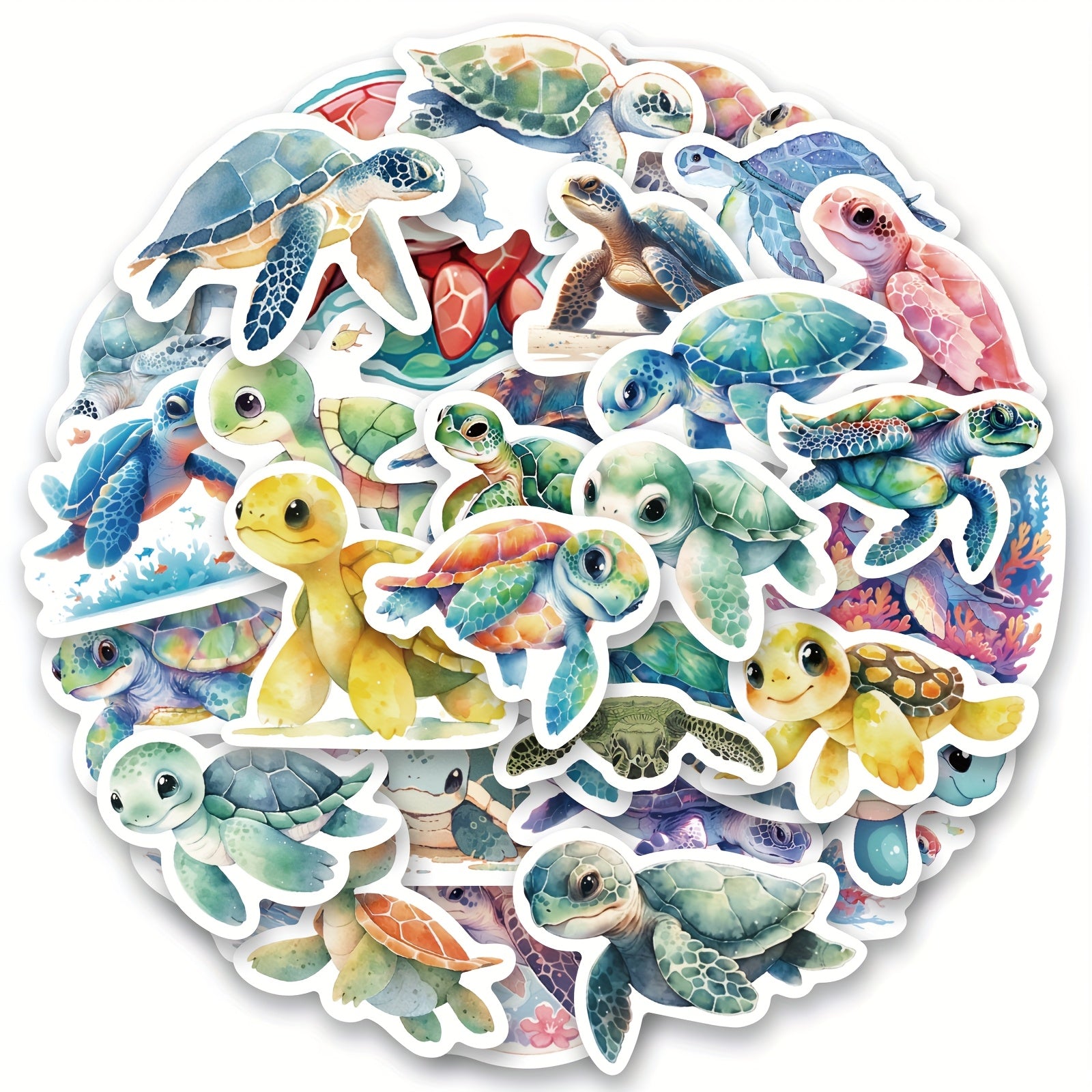 52pcs Marine Life Turtle Stickers Vinyl Reusable Decals Cartoon Designs
