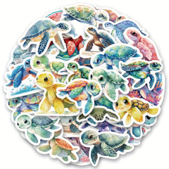 52pcs Marine Life Turtle Stickers Vinyl Reusable Decals Cartoon Designs