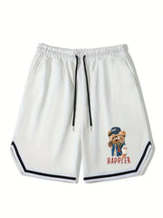 Men's Teddy Bear Graphic Bball Shorts Drawstring Stretch Waistband