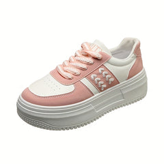 Women's Colorblock Platform Sneakers Casual Lace Up Outdoor Shoes