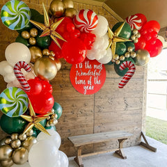 Christmas Balloons Garland Kit Red Green Golden Star Foil Balloons Xmas Party