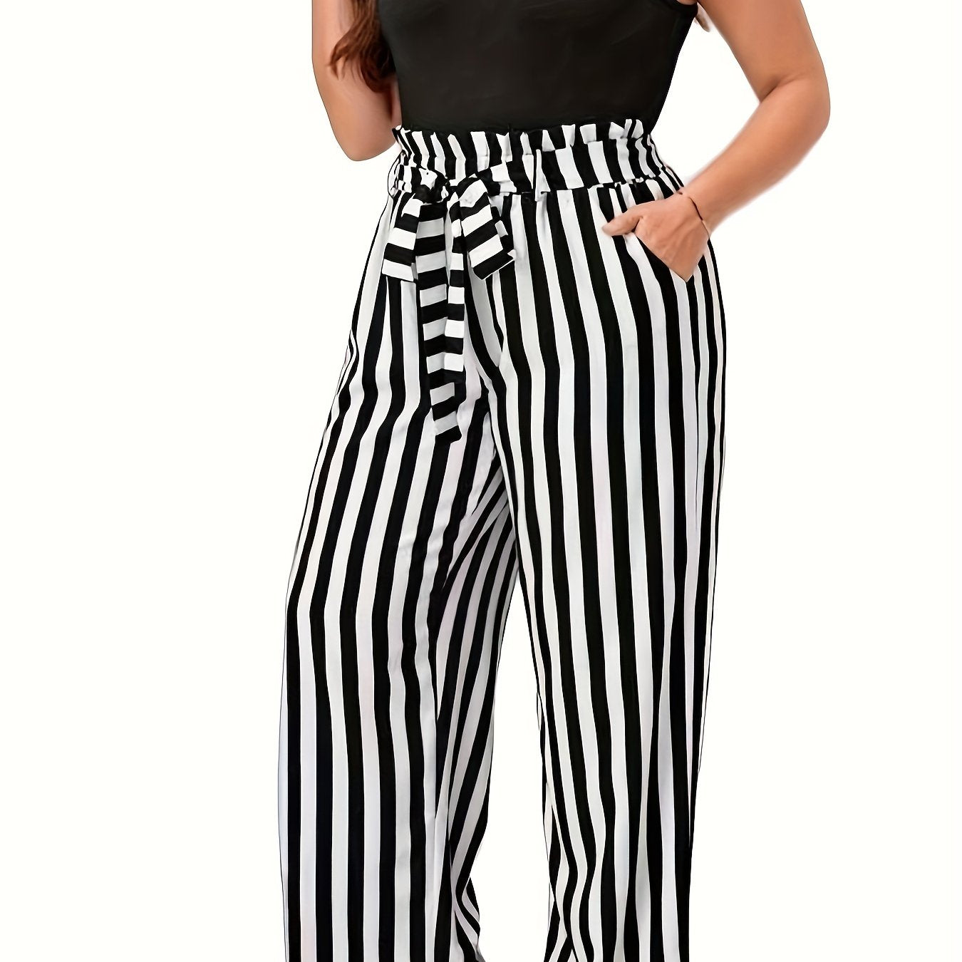 Women's Plus Halter Neck Cami Top & Striped Pants Two Piece Set