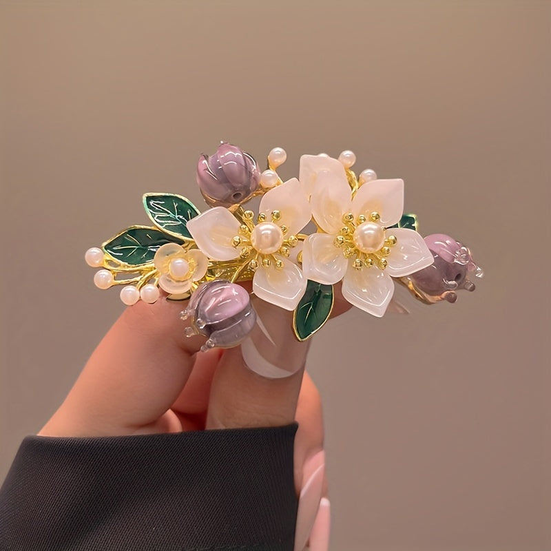 1pc Everything Goes Well Faux Pearl Hair Clip Women's Flower Spring Clip