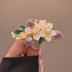 1pc Everything Goes Well Faux Pearl Hair Clip Women's Flower Spring Clip