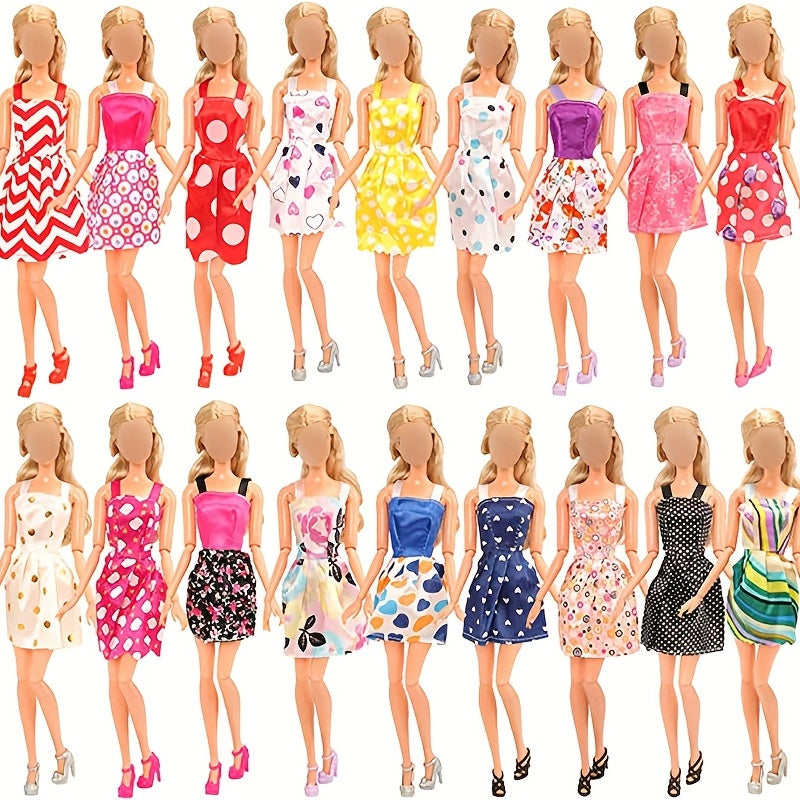 42pcs Doll Clothes Set: 10 Dresses, 10 Shoes, 6 Necklaces, 6 Crowns