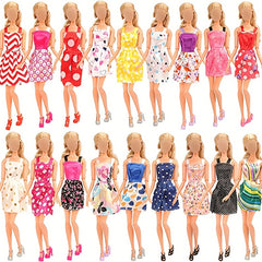 42pcs Doll Clothes Set: 10 Dresses, 10 Shoes, 6 Necklaces, 6 Crowns