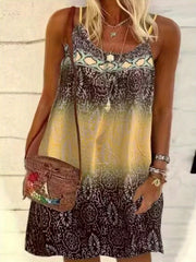 Plus Size Retro Dress Women's Plus Tile Print Halter Neck Dress