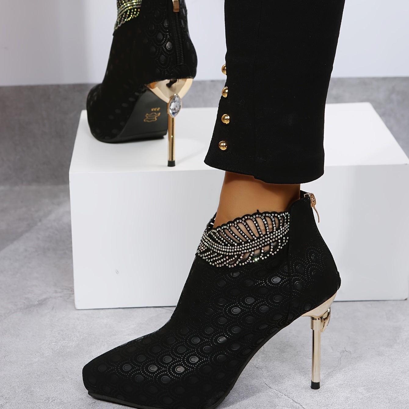 Rhinestone Stiletto Ankle Boots Pointed Toe High Heels Party Pumps
