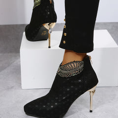 Rhinestone Stiletto Ankle Boots Pointed Toe High Heels Party Pumps