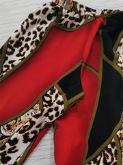 Colorblock Leopard Paisley Romper Off Shoulder Lantern Sleeve