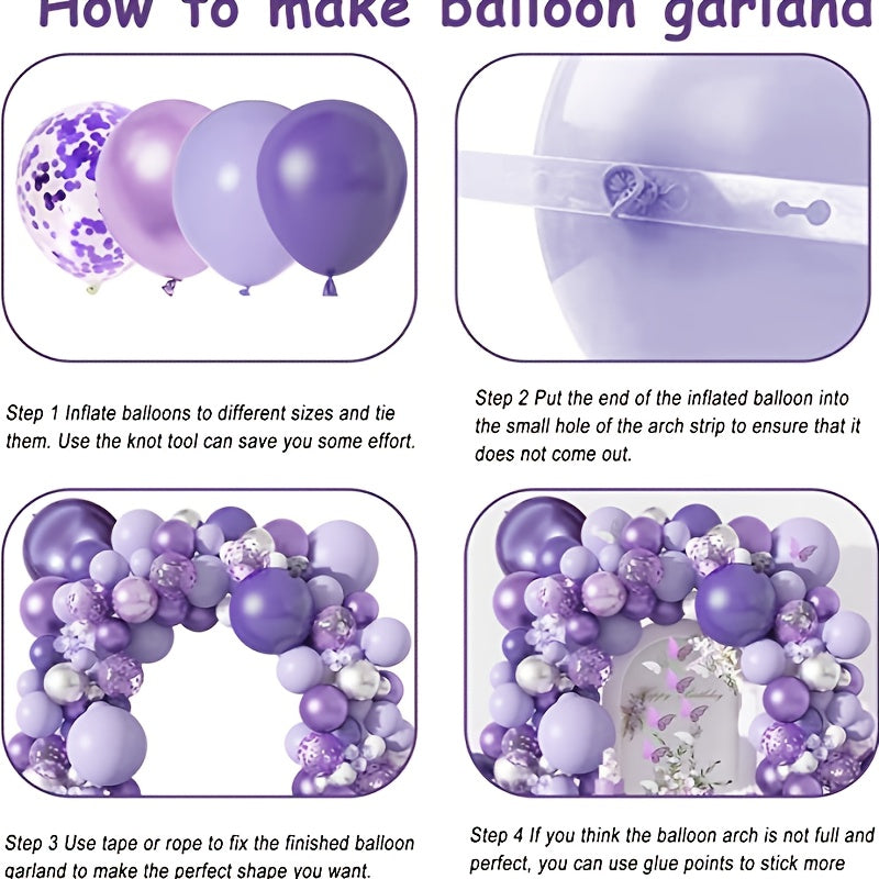 145Pcs Purple Balloons Garland Arch Kit Butterfly Baby Shower Decorations Girl