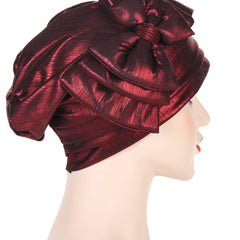 Bowknot Bright Elastic Turban Cap Headscarf Glitter Head Wraps