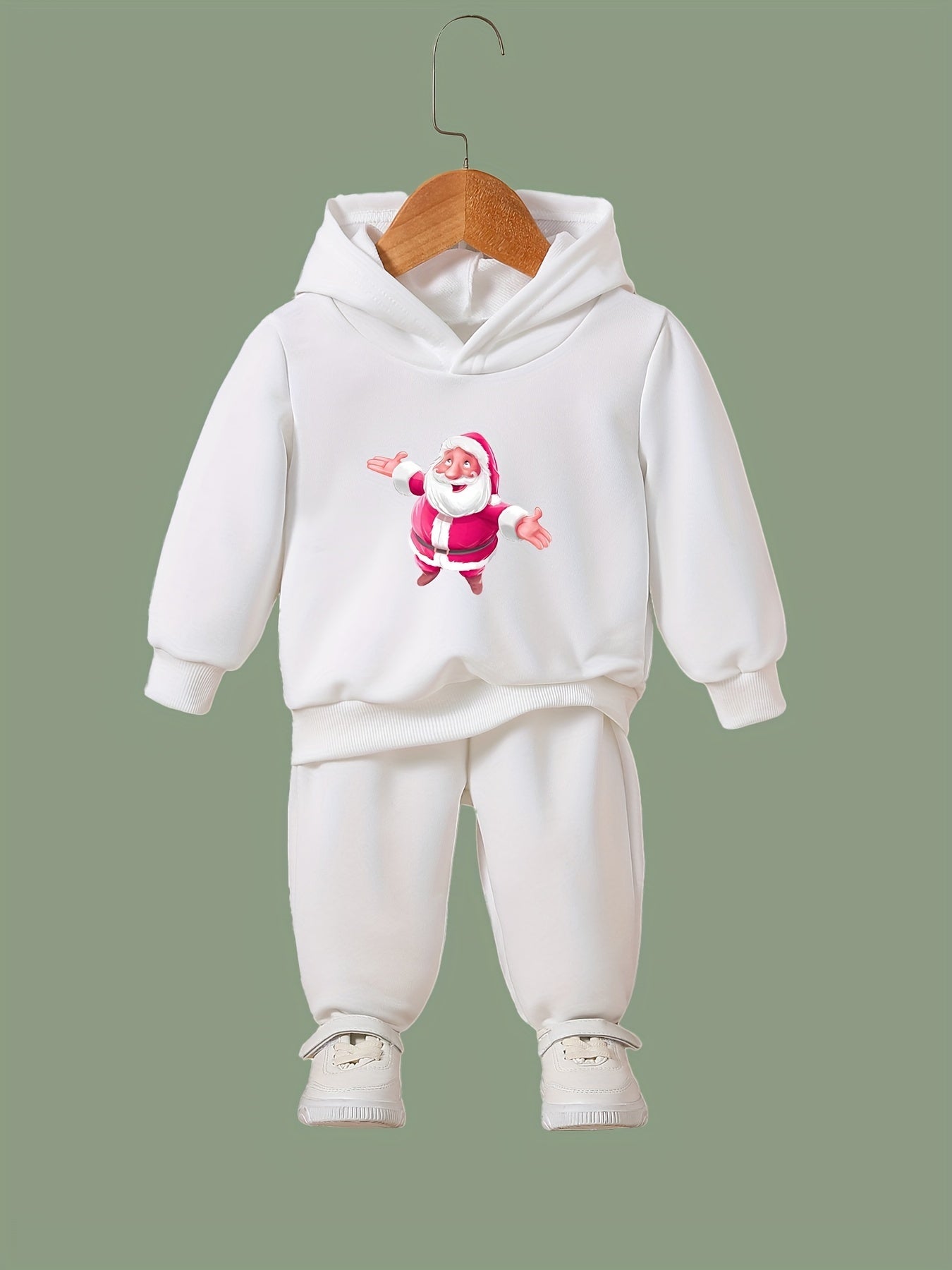 OERYUI Girls boys 2pcs Santa Print Hooded Pullover Pants Set For Sports