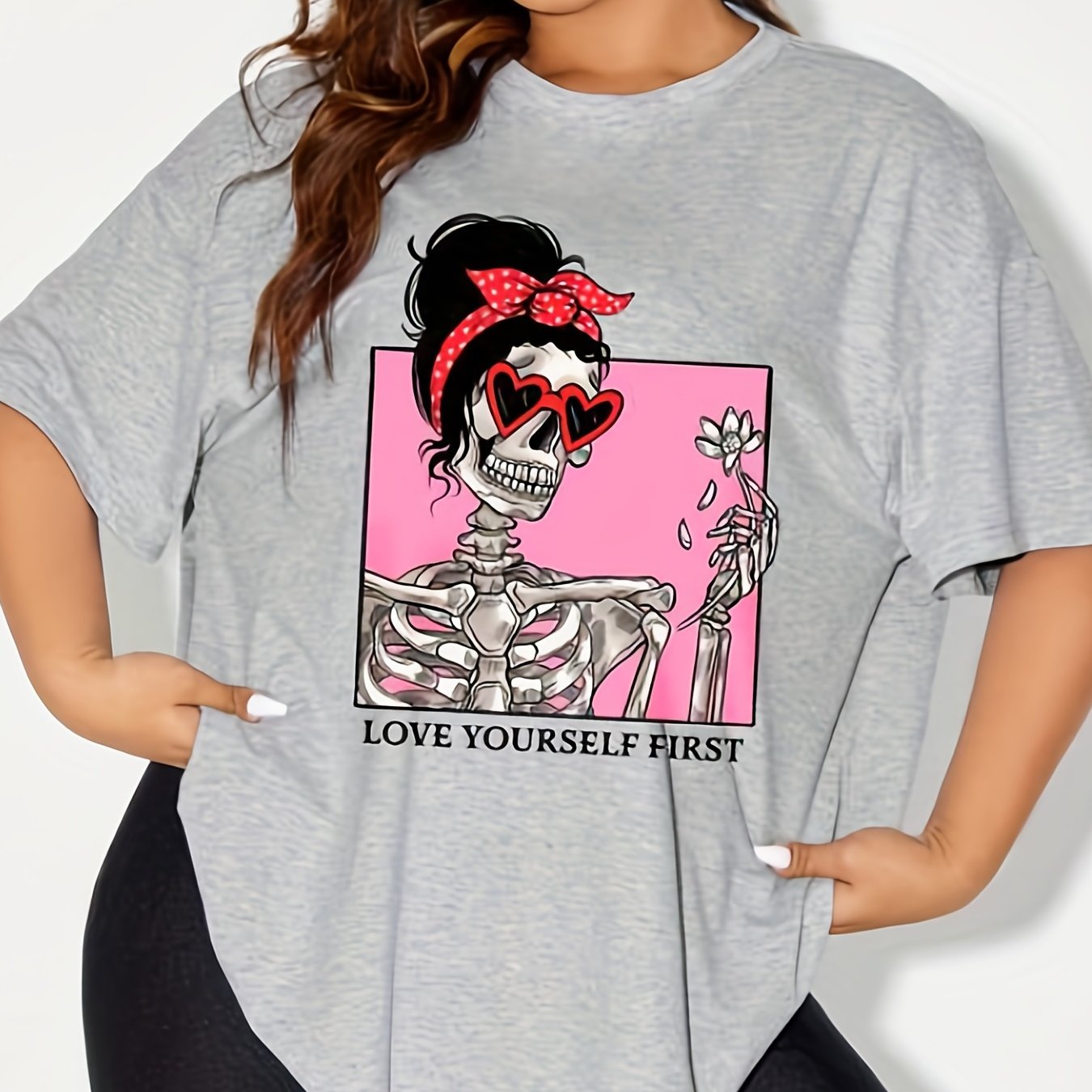 Funny Skull Print Halloween Sports Top - Plus Size Women's