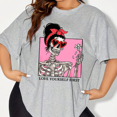 Funny Skull Print Halloween Sports Top - Plus Size Women's
