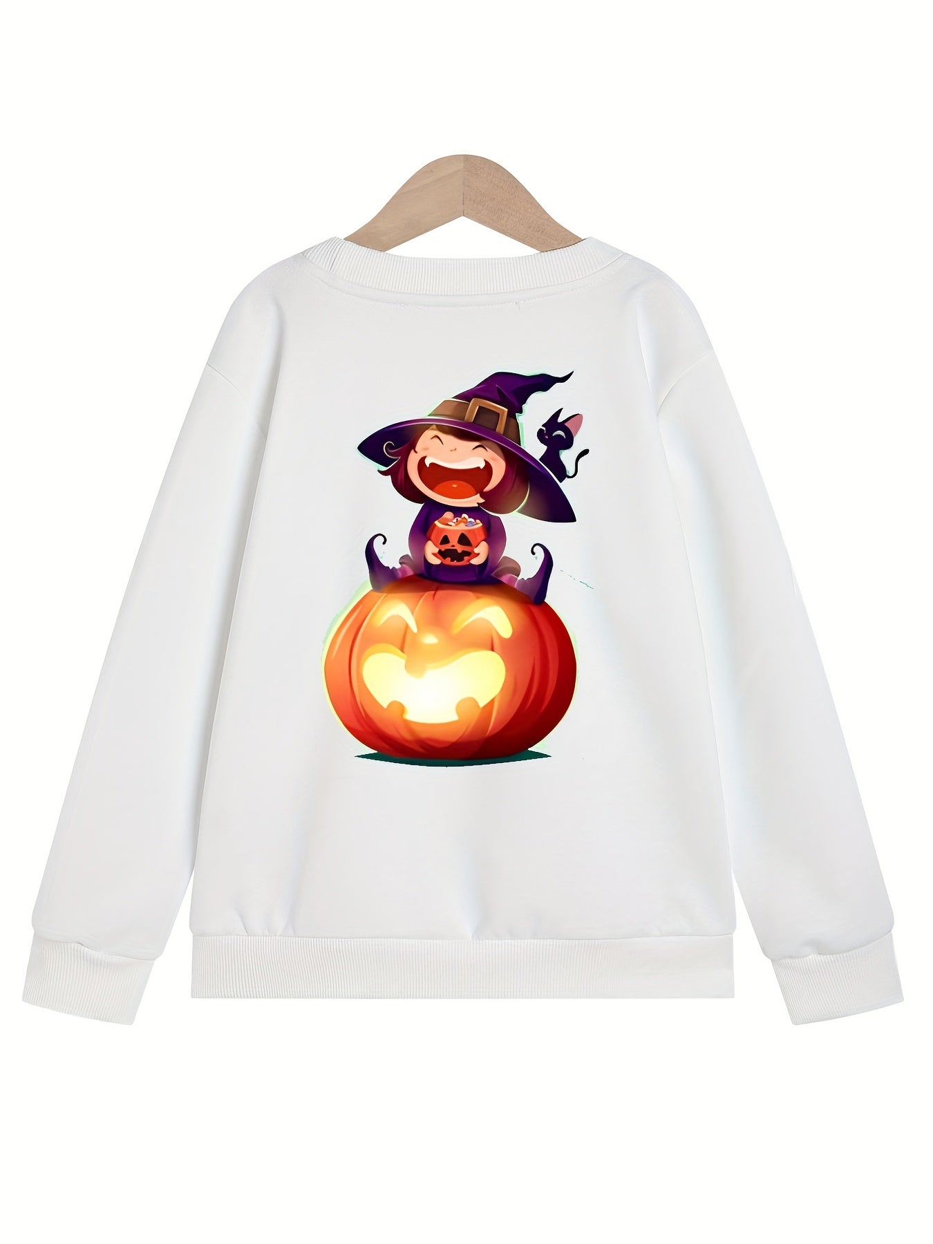 Witch & Pumpkin Girls' Sweatshirt Pullover Long Sleeve Top