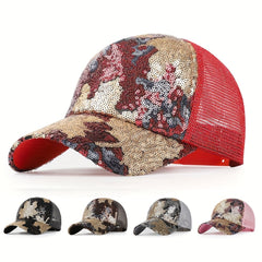 Colorful Sequin Trucker Hat Hip Hop Mesh Baseball Cap Glitter Sun Hats