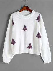 Metallic Graphic Tree Long Sleeve Sweater