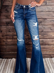 Ripped High Rise Flared Leg Jeans