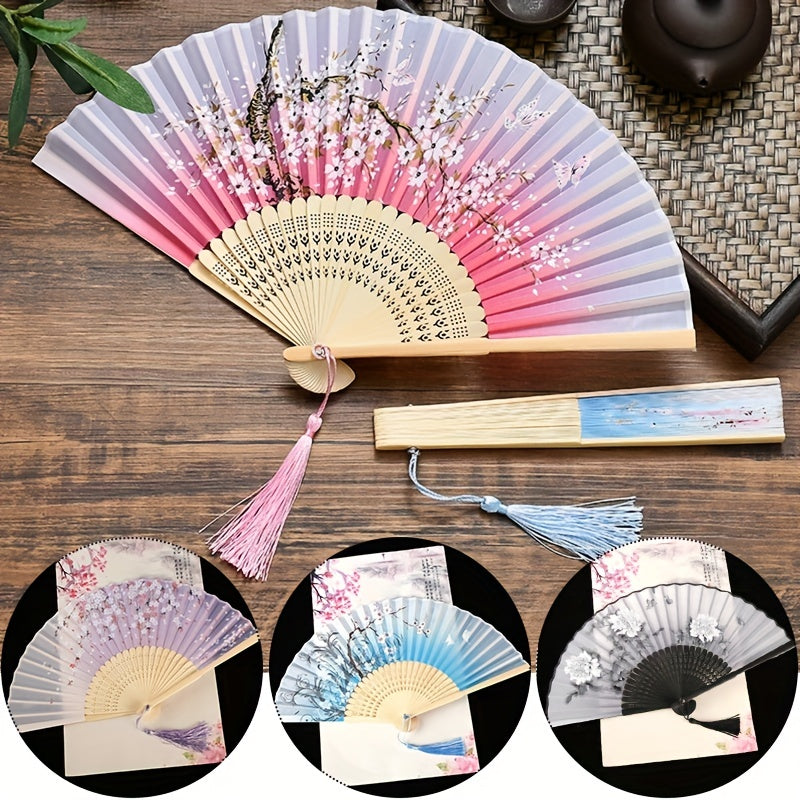 Vintage Chinese Style Flower Rattan Silk Handheld Fan