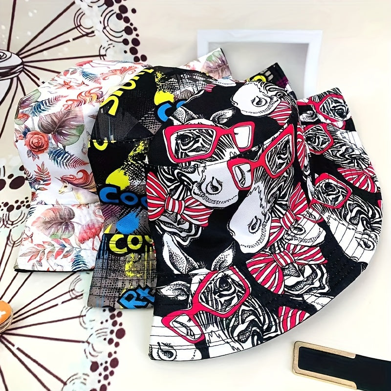 Letter Glasses Graffiti Foldable Bucket Hat for Men Women