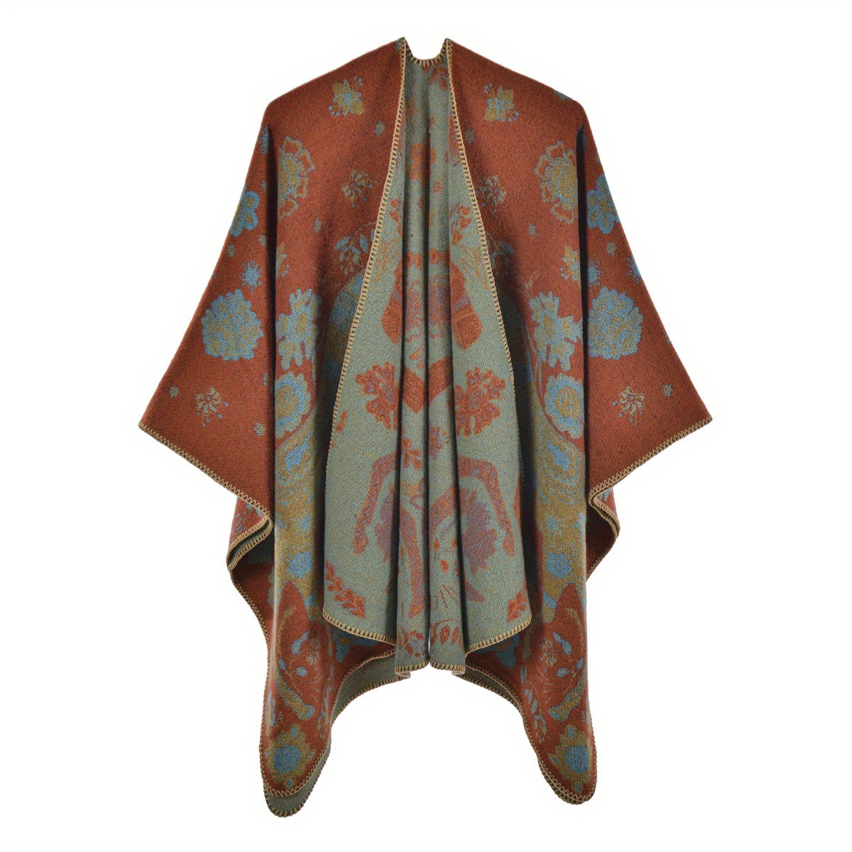 Boho Flower Jacquard Shawl Cashmere Tassel Warm Wrap Vintage Cape