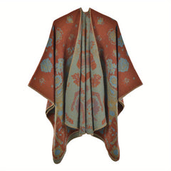 Boho Flower Jacquard Shawl Cashmere Tassel Warm Wrap Vintage Cape