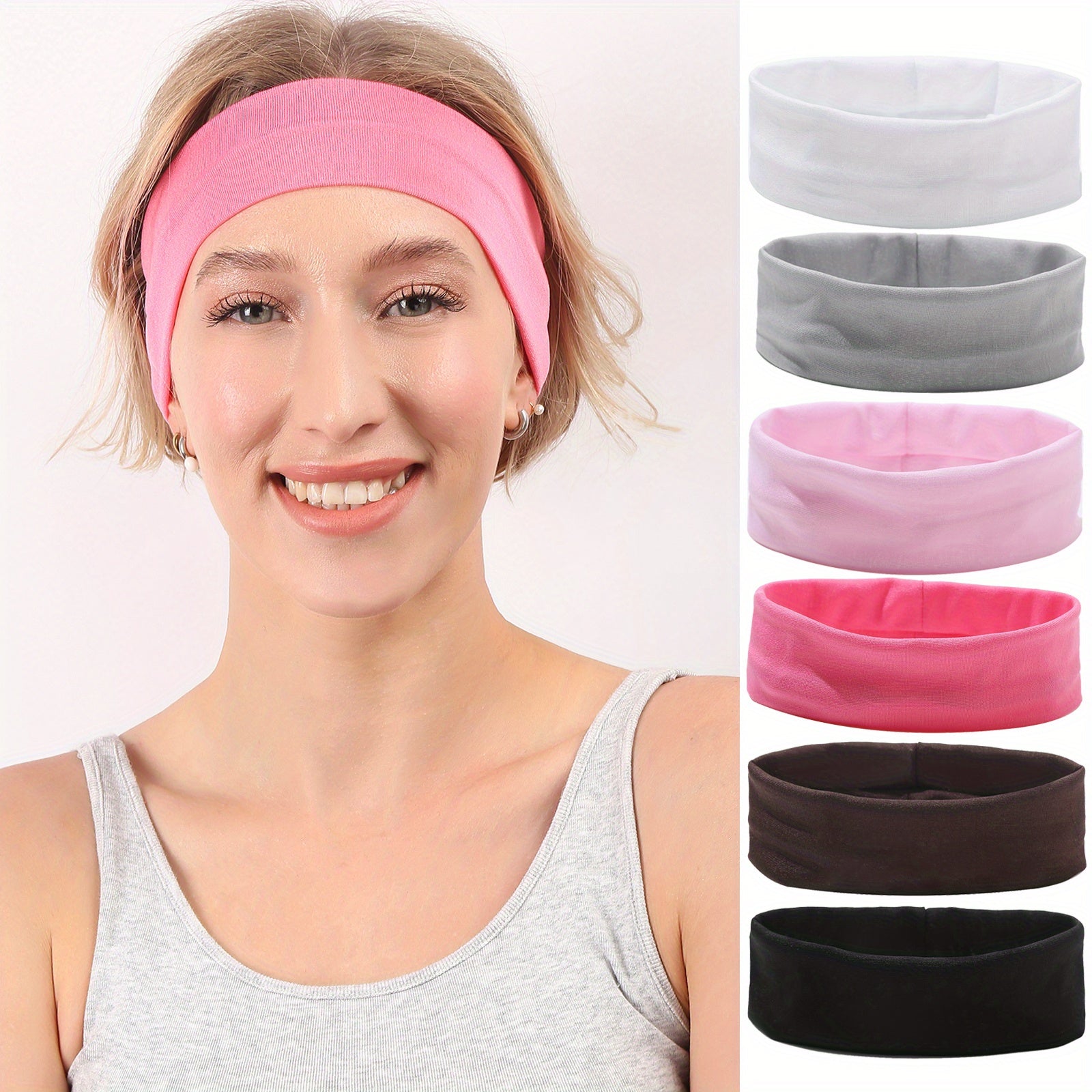 6pcs Sports Sweatband Stretchy Headband For Women Men