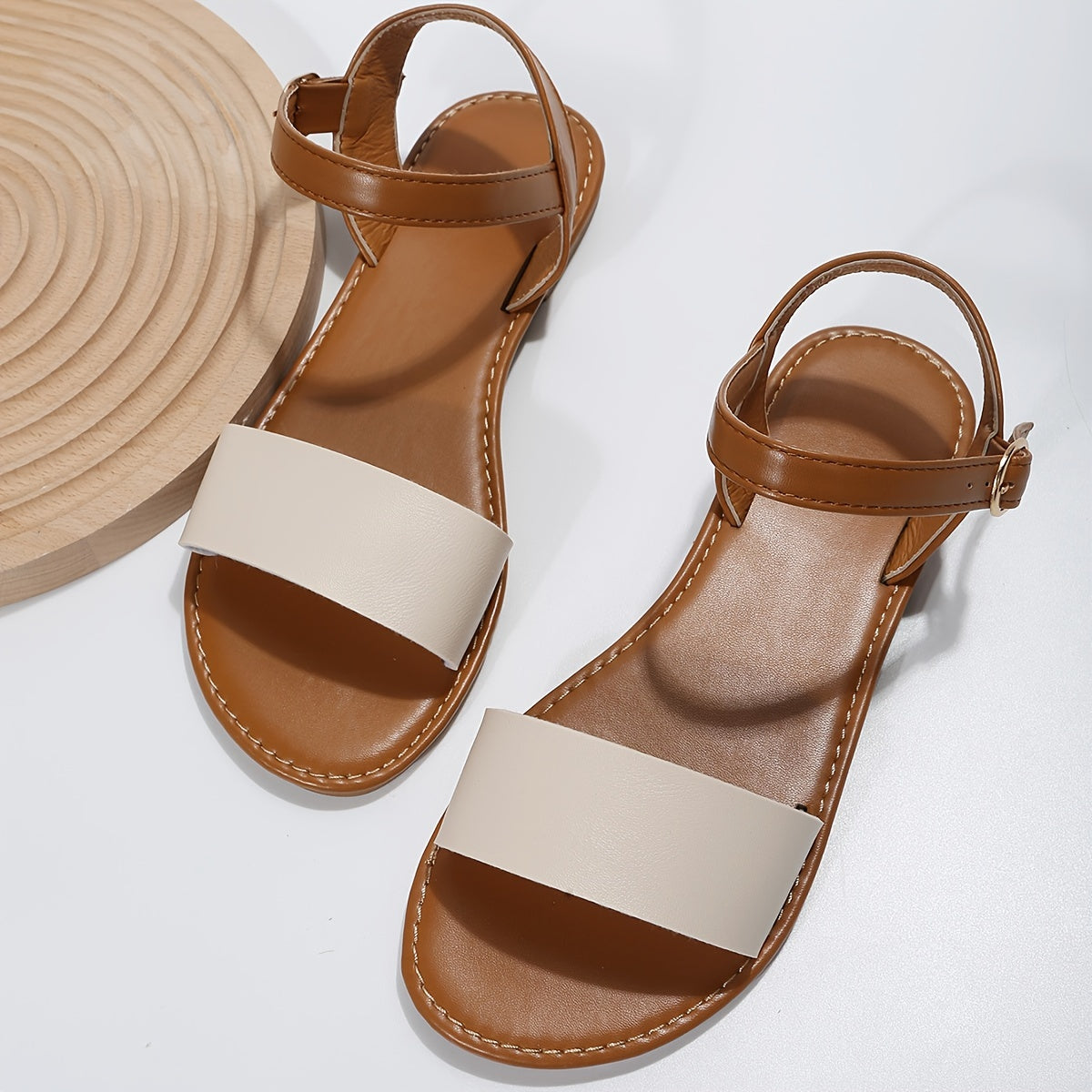 Women's Flat Summer Sandals Ankle Buckle Strap Casual Beach Sandals