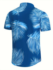 Leaf Pattern Hawaiian Shirt Men's Casual Allover Print Button Up Short Sleeve