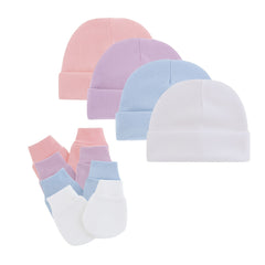 Newborn Hospital Hat Mittens Set Cotton Beanie Cap Gloves