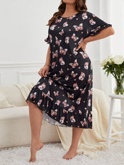 Nightdress Glitter Butterfly Print Short Sleeve Sleep Dress