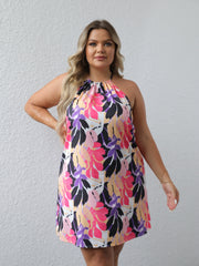 Leaf Print Halter Neck Mini Dress