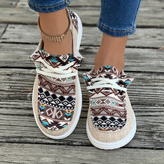 Geometric Print Flat Shoes Retro Slip On Casual Lightweight Soft Walking Shoes